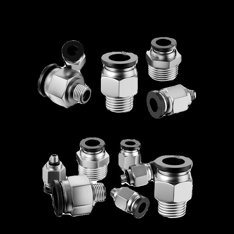 气管气动接头PC8-02快速快插直通螺纹黑色4-M5/6-01/10-03/12-04