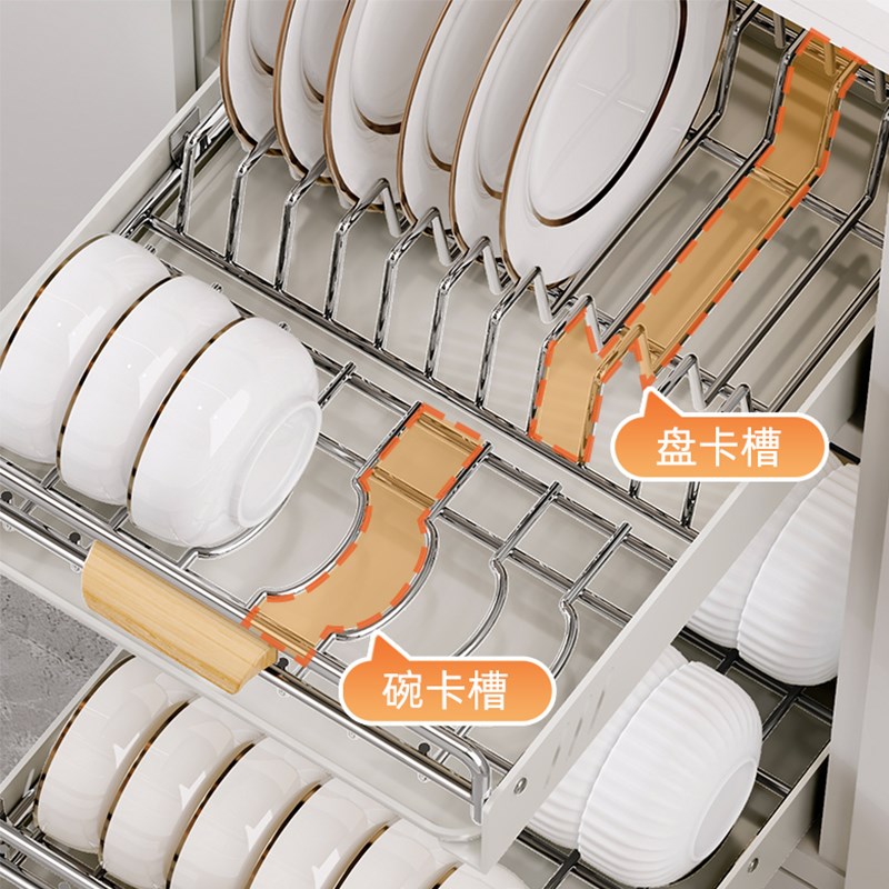 免打孔抽屉式碗架碗碟q收纳w架厨房拉篮抽拉碗柜碗盘防锈沥水置物
