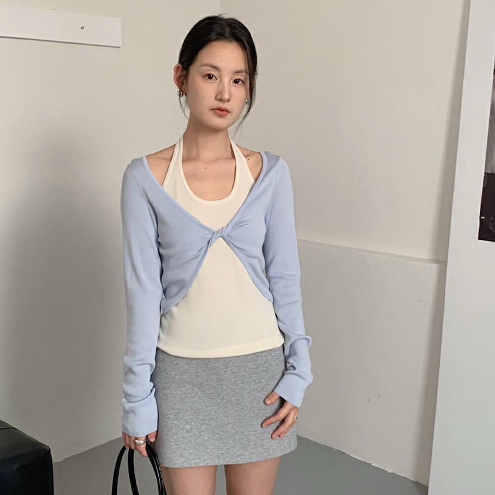 挂脖设计假两件修身百搭针织衫女