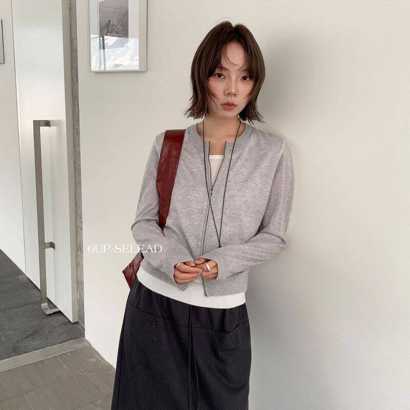 【6UP】2026早春新款韩系假两件撞色慵懒风百搭长袖针织衫女60018