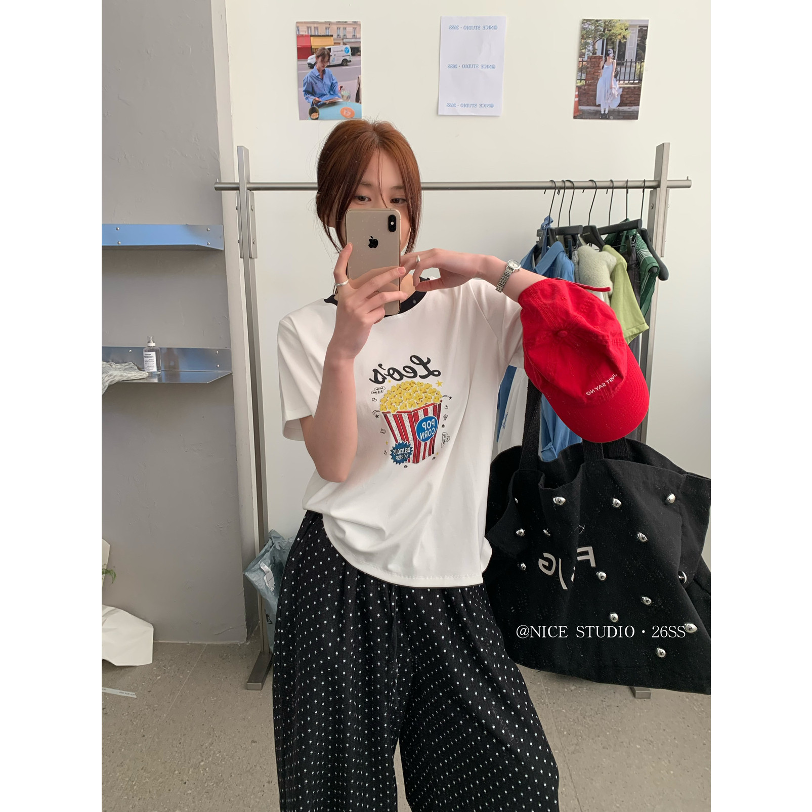 【奶思家NICE STUDIO】2026春季新款撞色领爆米花短袖T恤女L8805