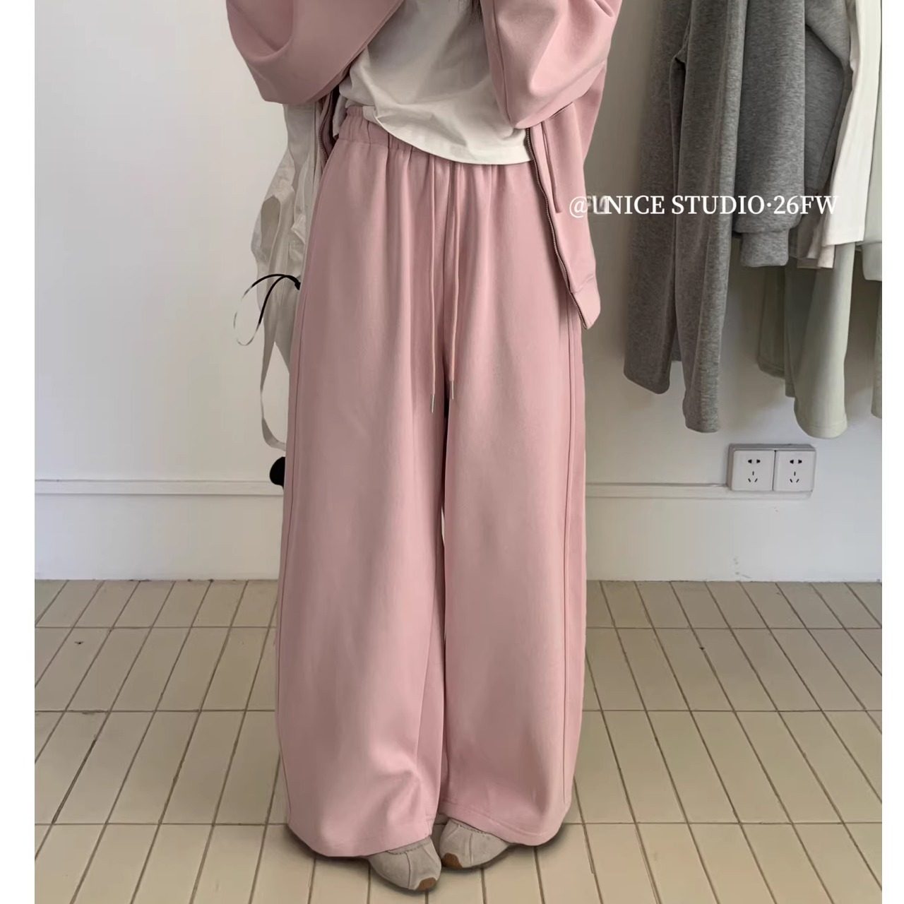 【奶思家NICE STUDIO】2026早春上新糖果色松紧腰直筒卫衣裤08927