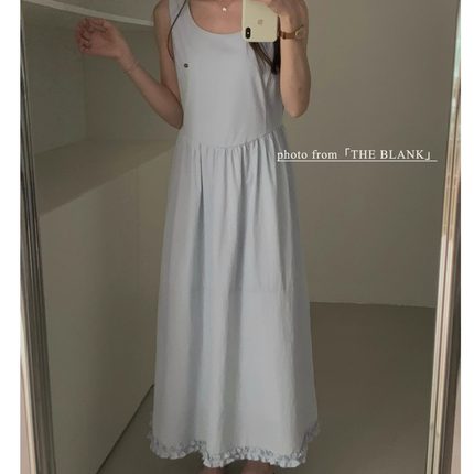 【THE BLANK】2025夏季韩系甜美风木耳边无袖背心连衣裙女7535