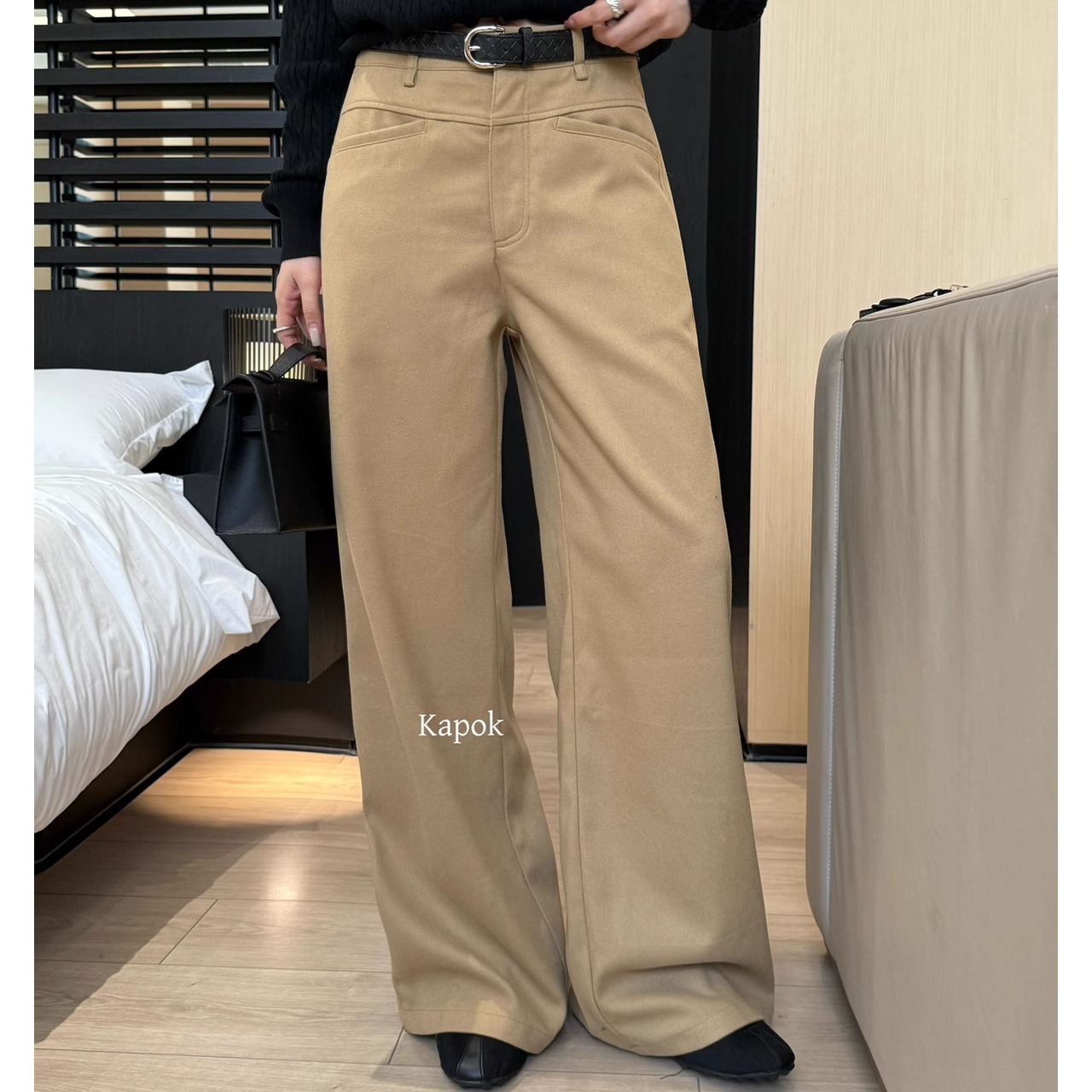 【KAPOK】2025冬季新款韩版呢料垂感百搭休闲裤女(配腰带)35029