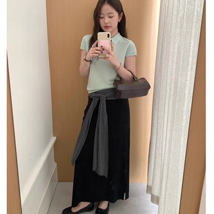 【SIM】2025夏季韩系拼色打结百搭修身显瘦A字半身裙女6873