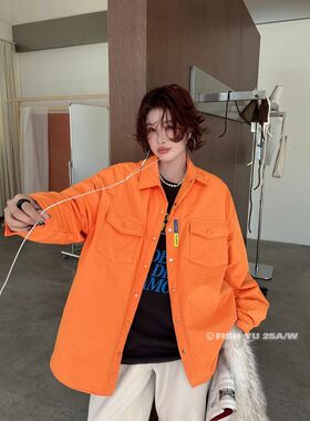 十三行【FISH YU】冬季新款韩货彩色标夹棉工装口袋外套衬衫25753