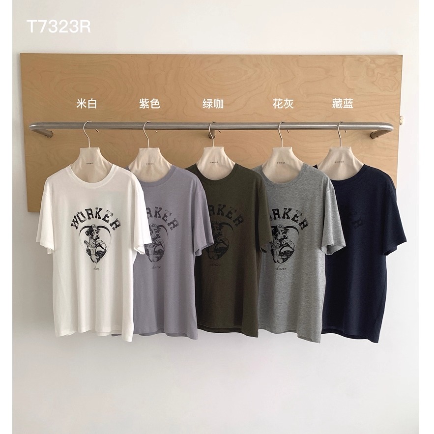 【SIMNICE】2025秋上新字母图案印花圆领百搭上衣短袖T恤女T7323R