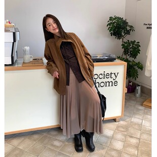 【SIM】2025秋上新明星同款高腰纯色百搭压褶A字半身裙女7096