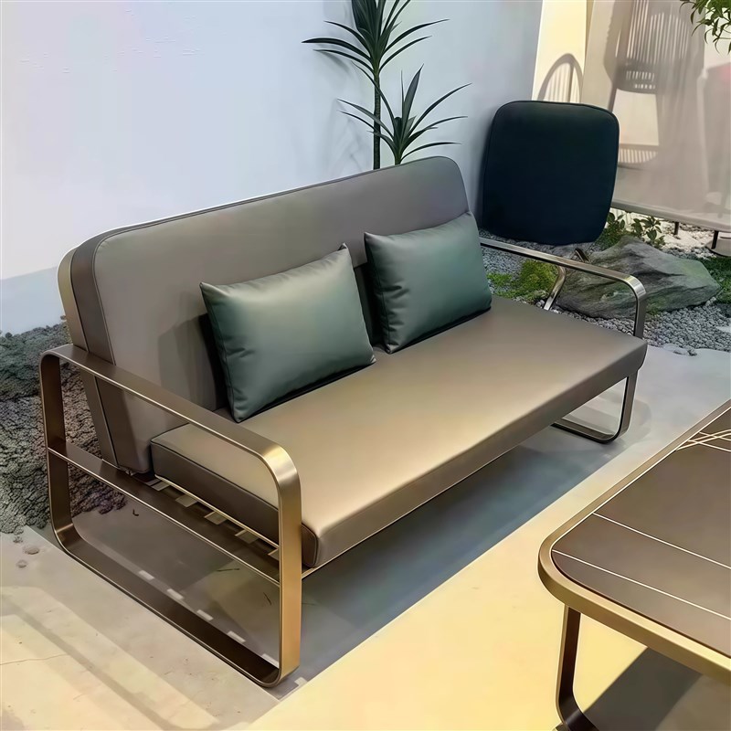 户外不锈钢沙发组合别墅庭院花园休F闲家具售楼部露天阳台室外组