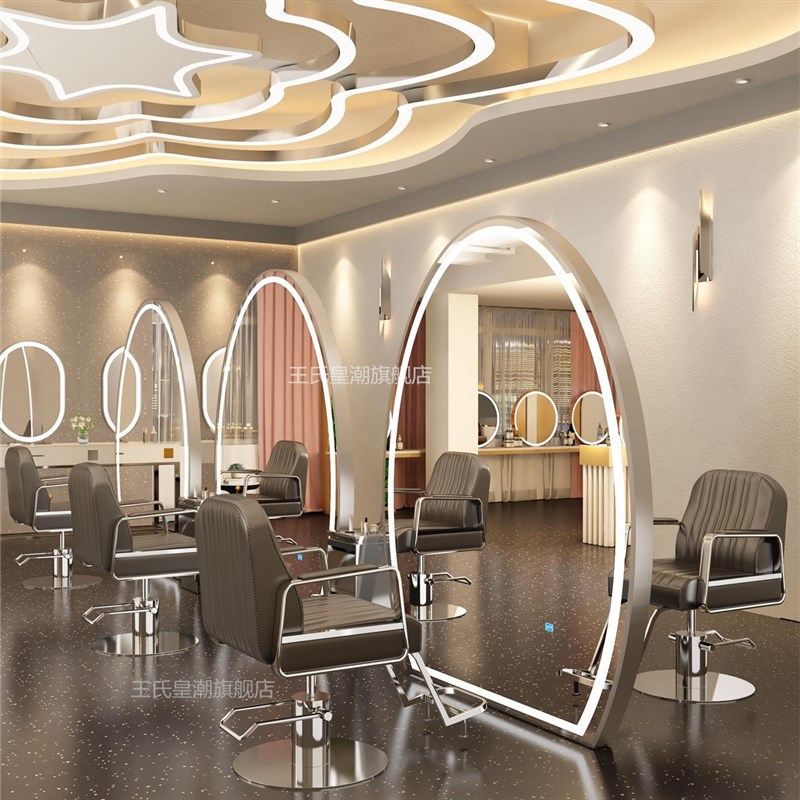 网红理髲店镜子发廊专用r剪发镜大半圆镜美发落地镜单双面烫染镜