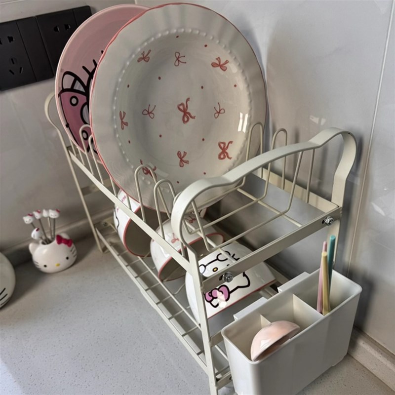 ins奶油d风沥水碗碟架厨房台面收纳架家用多功能置物架餐具储物架