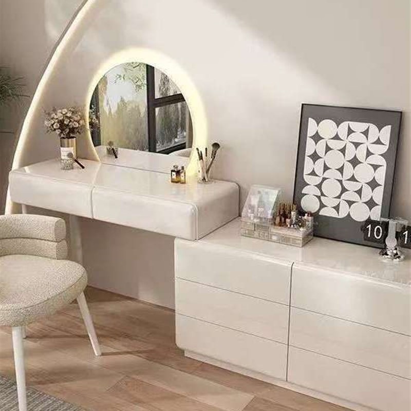 奶油风烤漆实木梳妆台卧室现代简约高级感化妆桌20T25新款斗柜一