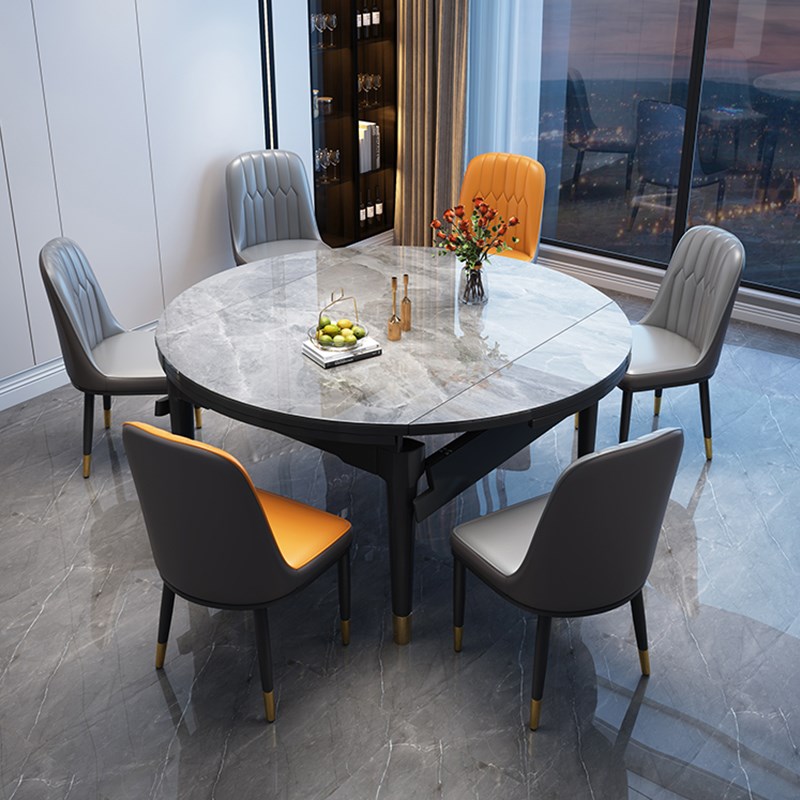 岩板餐桌b椅组合现代简约轻奢家用小户型可伸缩折叠方圆两用饭桌