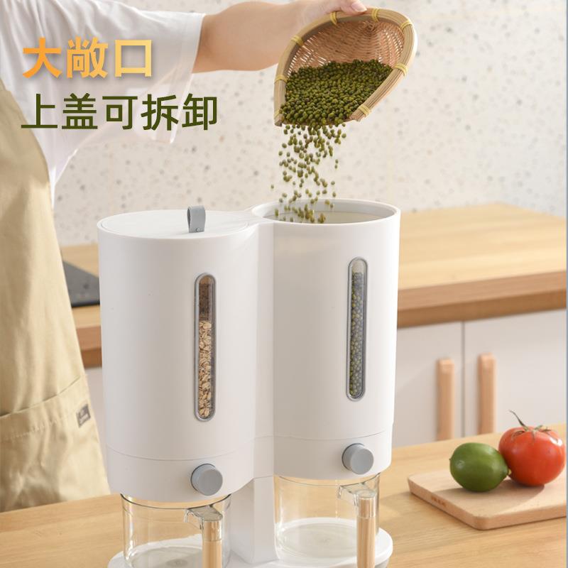 日式升级5KG创意米桶双桶计量储米桶杂粮桶按压米桶宠物猫粮狗粮