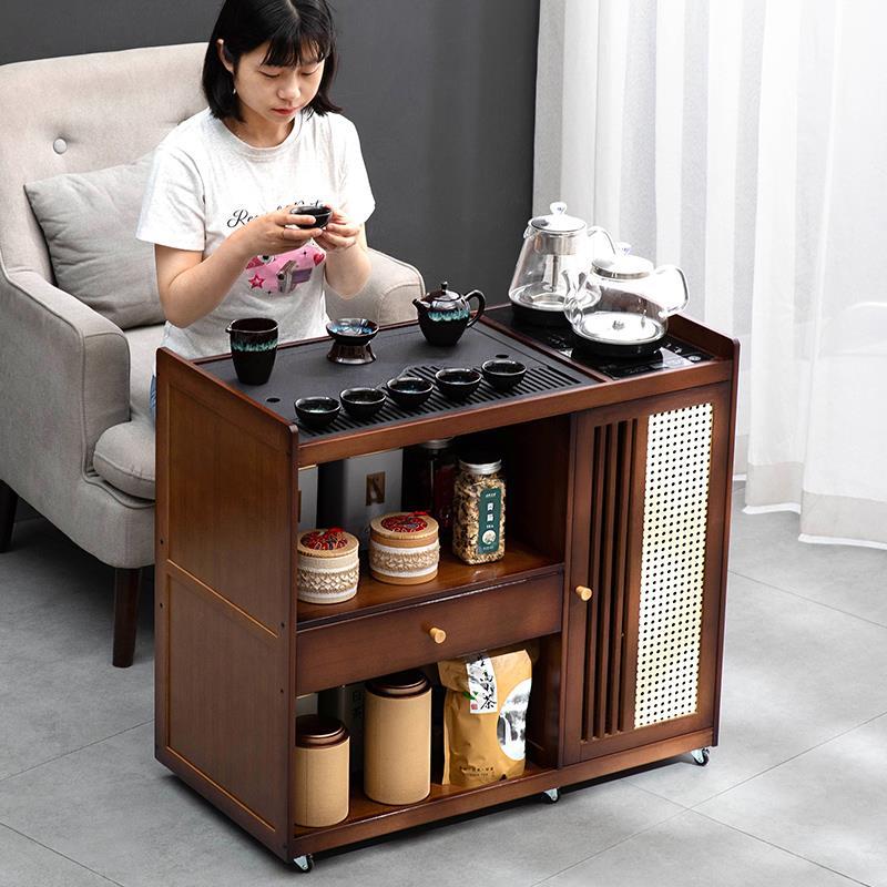 移动茶桌小茶台烧水壶一体实木煮泡茶简约轻奢阳台茶几家用茶水柜
