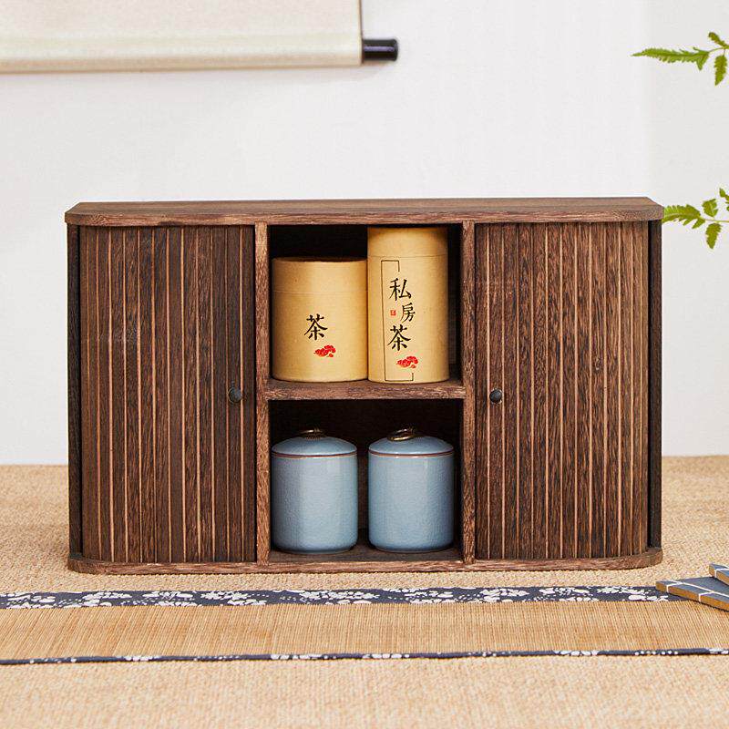 实木桌面茶具收纳柜子置物架多功能家用杯子咖啡收纳柜茶水柜防尘
