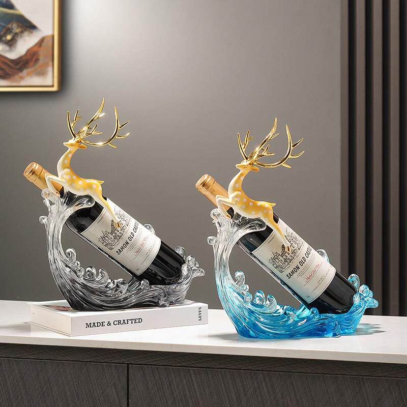 风生水起招财鹿红酒架摆件轻奢高档高级感客厅餐柜酒柜装饰品