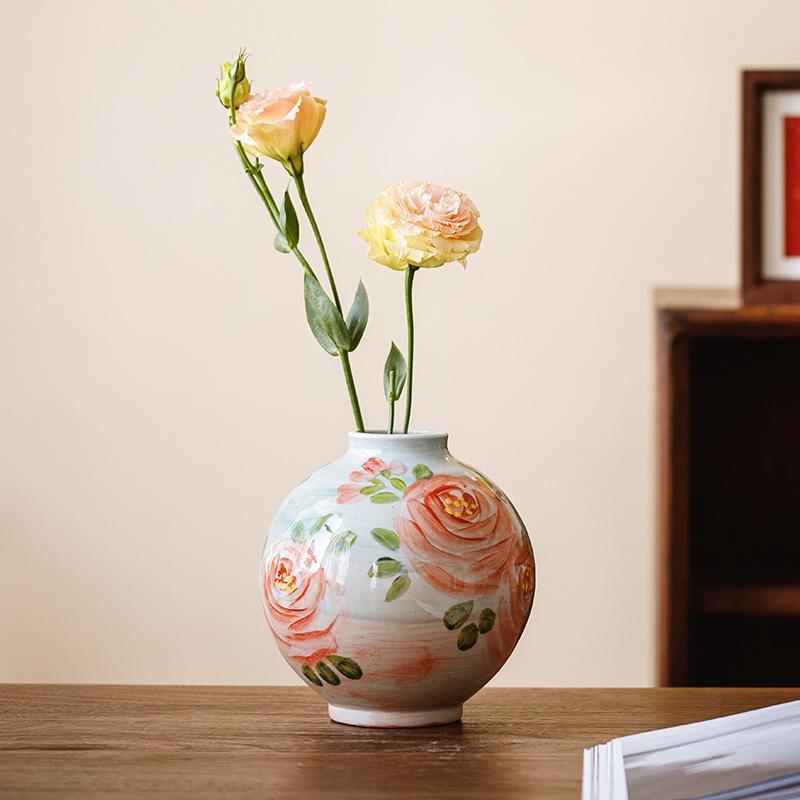 景德镇纯手工手绘中式复古陶瓷水培插花可养鲜花花瓶客厅装饰摆件