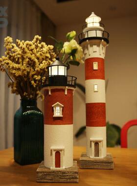 YBOX创意PVC覆古发光灯塔立体灯塔摆件水泥质感建筑木制海洋儿童