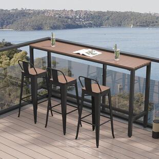 户外防晒吧台桌椅组合家用阳台休闲靠墙长条桌室外防腐塑木高脚桌