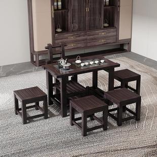 高档榉木原木新中式简约收纳款阳台小型家用禅意茶几茶台茶桌组合