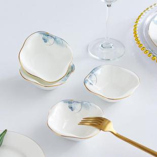 4个骨瓷家用味碟小吃碟子创意陶瓷4英寸蘸酱碟醋碟调味碟小盘子