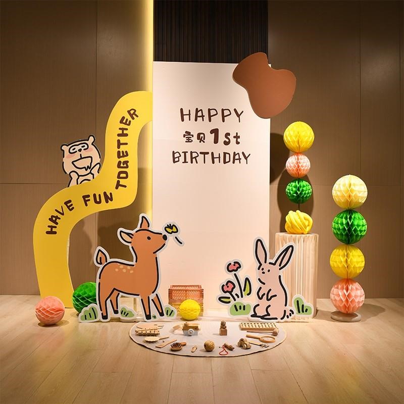 kt板周岁生日气球背景板布置百日宴百天拍S照一周岁装饰宝宝