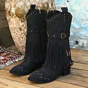 Knight women boots tassel boots女骑士靴流苏靴中筒靴大码