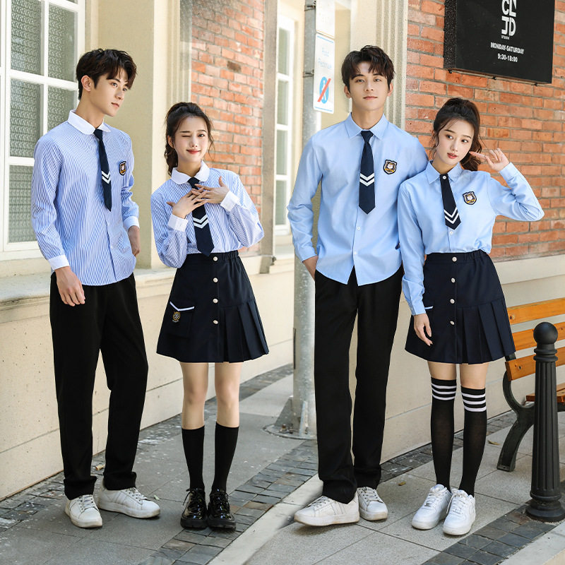 高中生毕业班服英伦学院风蓝长袖裙子校服合唱服运动会团体服套装