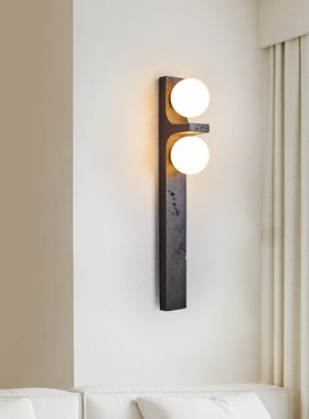 洞石复古卧室床头壁灯设计师意式黑色楼梯长条法式中古客厅墙壁灯