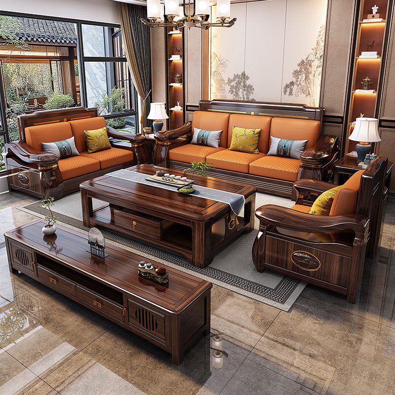 新中式乌金木全实木沙发冬夏两用高端储物贵妃款别墅客厅实木家具