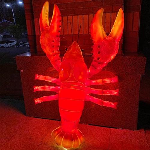仿真发光小龙虾模型雕塑摆件玻璃钢螃蟹大排档门头招牌迎宾装饰品