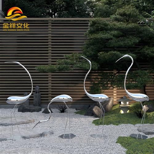 不锈钢火烈鸟雕塑可定制仙鹤镜面售楼处水池草坪园林装饰白鹭摆件