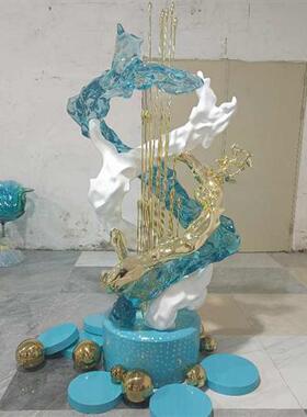 大型户外景观玻璃钢不锈钢雕塑摆件环氧透明树脂浪花水花假山定制