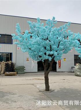 仿真蓝色樱花树商业街大型许愿树单枝室内仿真绿植盆景多层樱花树