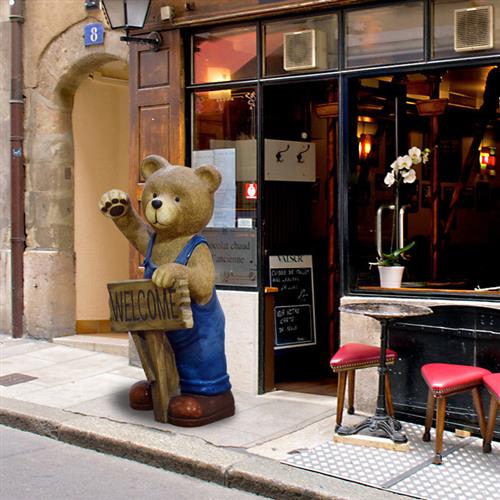 园林景观雕塑小品花园庭院落地卡通摆件玻璃纤维小熊门店欢迎装饰