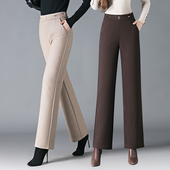 妈妈裤 春秋毛呢女士休闲裤 女2025新款 子秋冬加绒直筒裤 窄版 阔腿裤