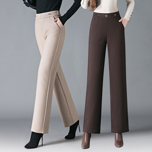 窄版阔腿裤女2025新款春秋毛呢女士休闲裤妈妈裤子秋冬加绒直筒裤