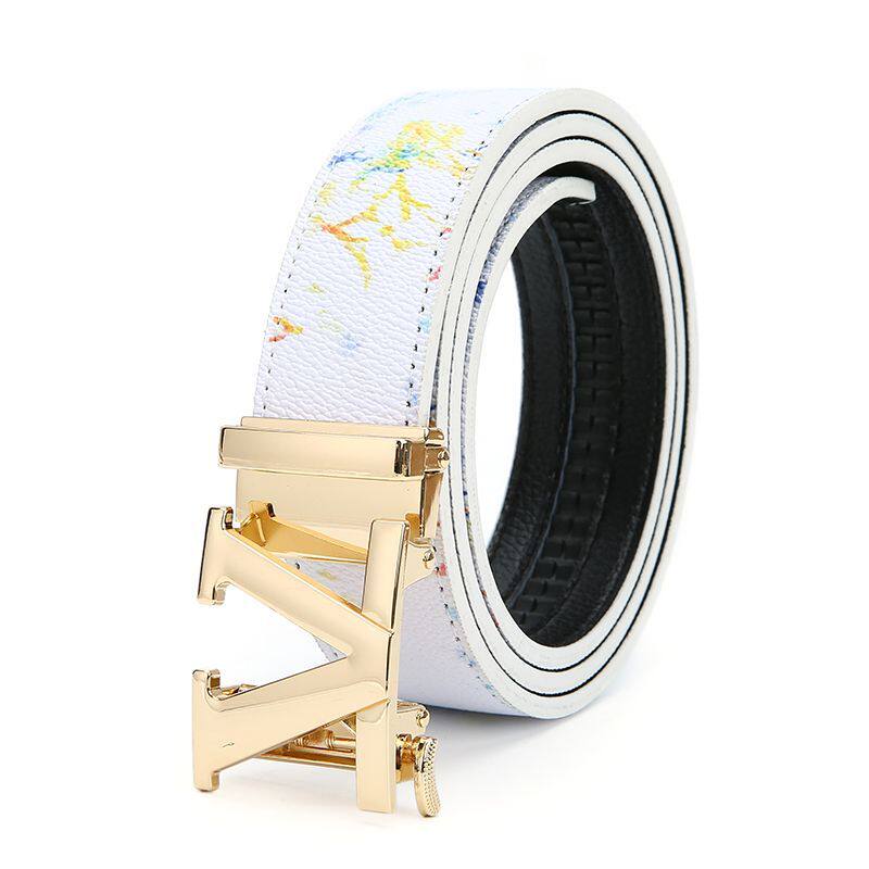 男生皮带潮流学生百搭全卡槽涂鸦自动扣腰带牛仔裤皮带男潮年轻人