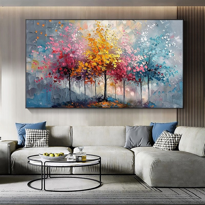 大芬村手绘油f画抽象发财树肌理感客厅装饰画卧室餐厅挂画立体壁图片