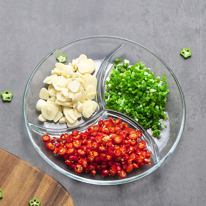 Fenix钢化玻璃三分格盘家用厨房多功能配M菜葱姜蒜备菜分格餐盘子