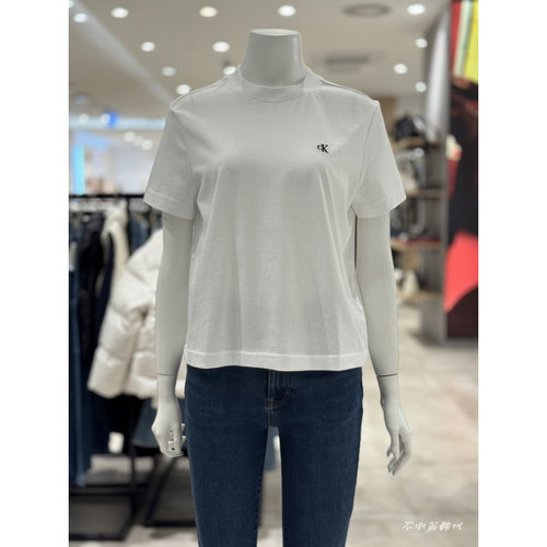 CK JEANS韩国直邮24春女圆领纯棉小标纯色短款简约短袖T恤47A219G
