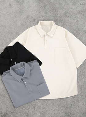 26SS日系休闲Cityboy320G定织华夫格廓形polo衫简约纯色短袖T恤