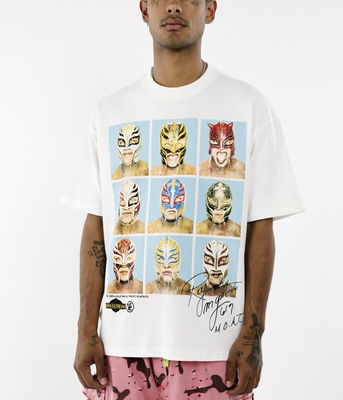 Hellstar WrestleMania摔角狂热联名九宫格Rey Mysterio签名短袖T