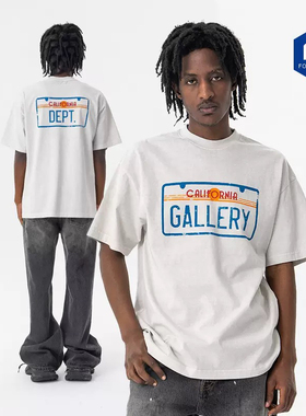Gallery Dept蓝色车牌印花宽松休闲男女情侣款休闲短袖T恤美式潮