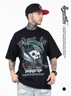 潮牌新款休闲运动宽松海盗熊猫梵文字母印花短袖透气吸汗t恤欧美