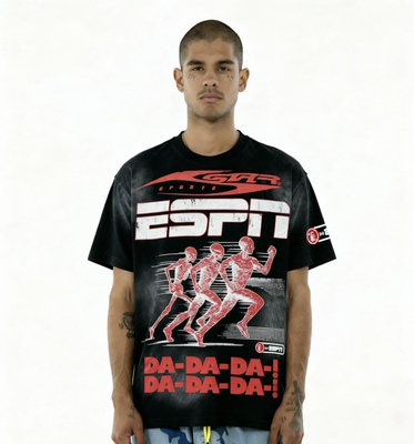 潮牌HELLSTAR体育媒体ESPN合作款三人奔跑剪影DA-DA-DA-!印花短袖