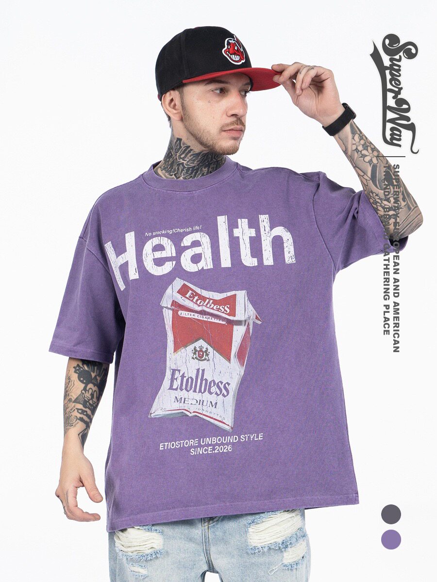 美式烟盒印花字母潮牌smoking短袖T恤男女同款宽松百搭情侣上衣os