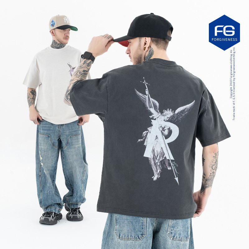REPRESENT美式水洗做旧R字长矛天使女神像印花宽松短袖T恤男女款