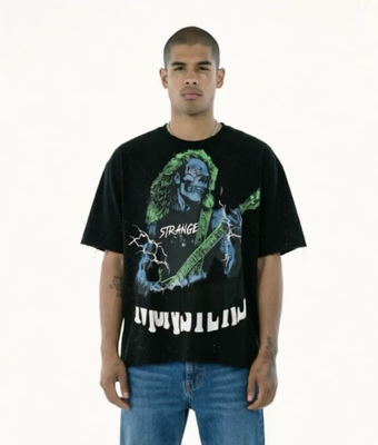 BKYS Monster F-Terry Cropped T-shirt骷髅吉他手烫钻毛边短袖T